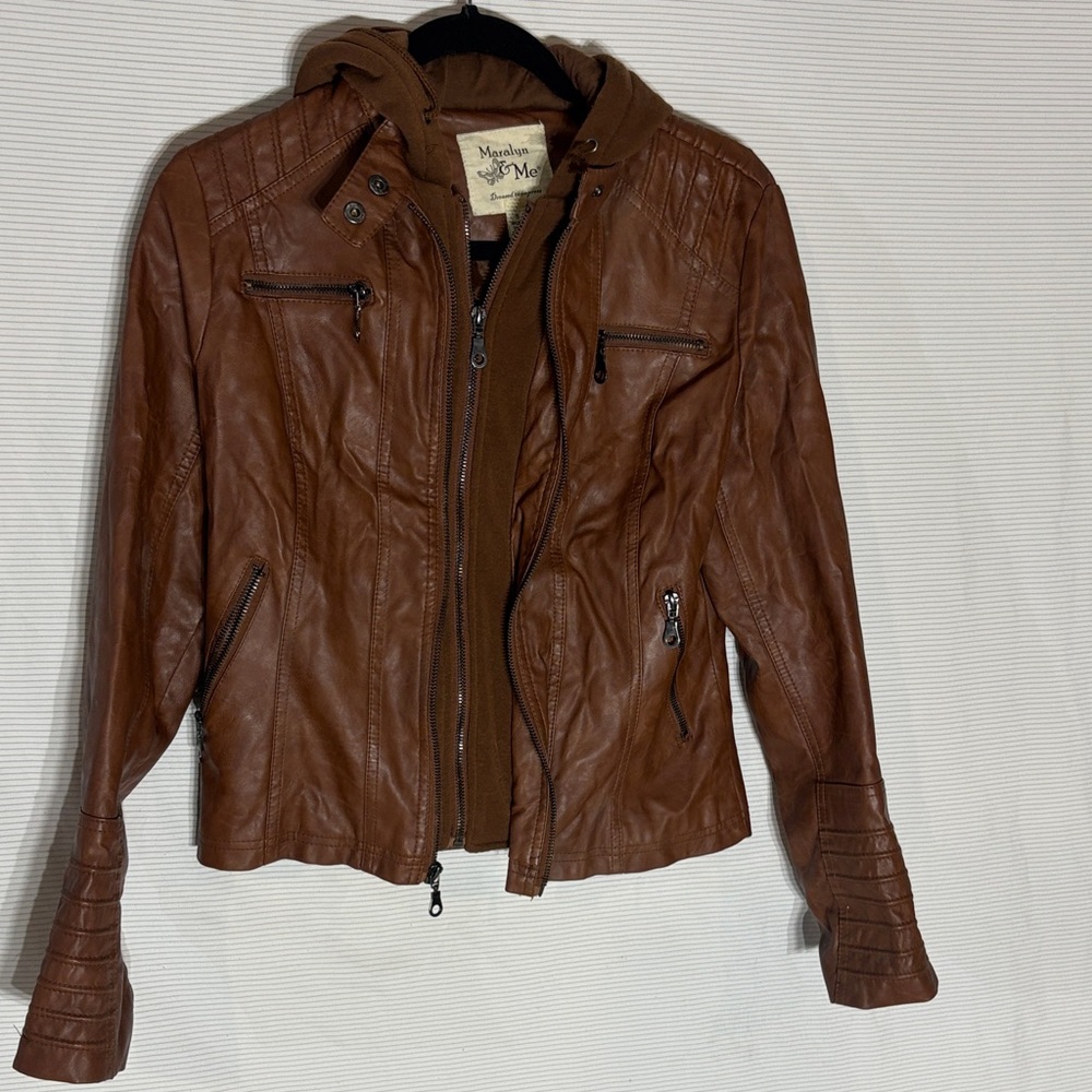 Maralyn & Me Juniors Faux Leather Moto Jacket in a Brown Color-Size S